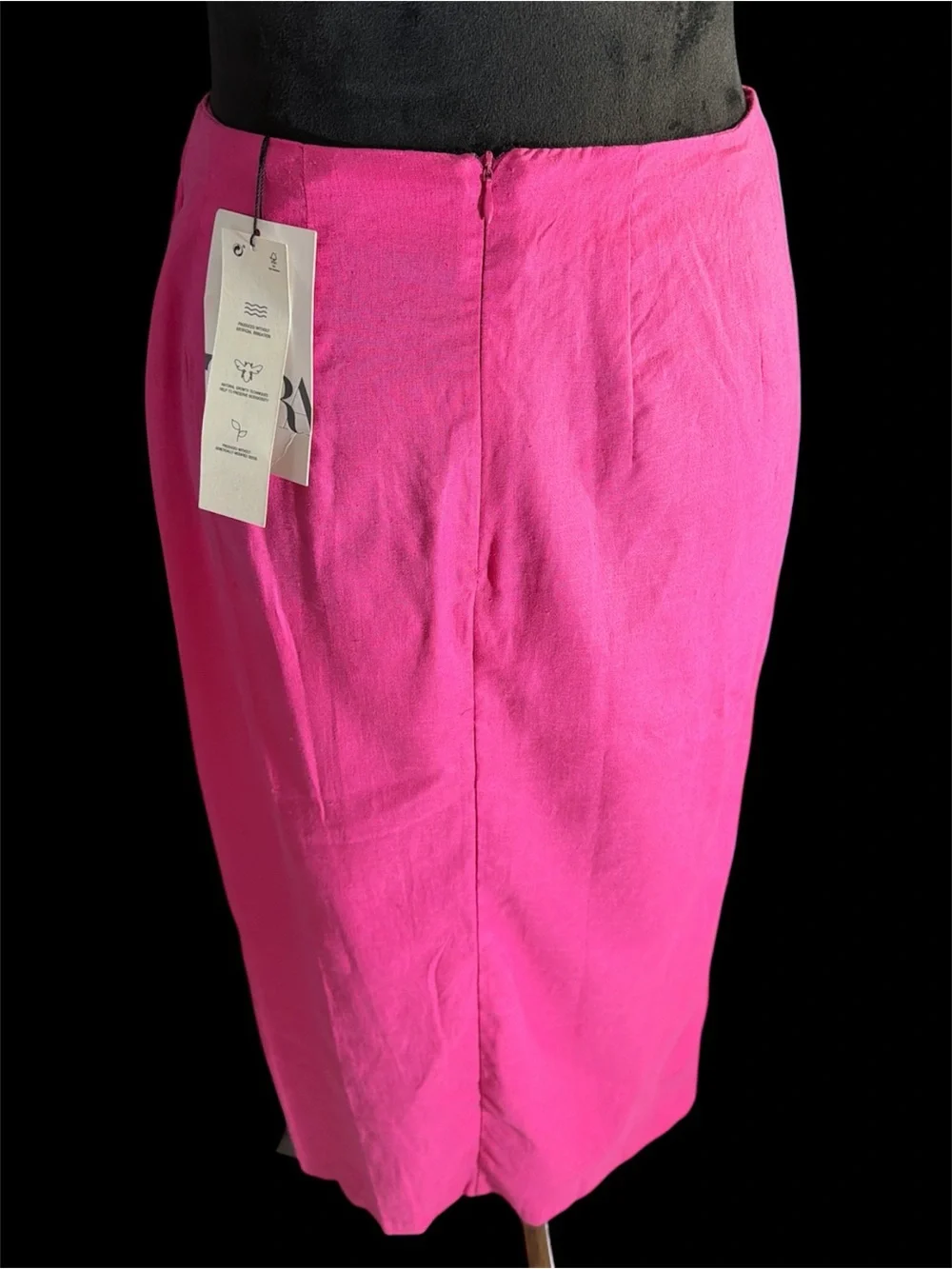 Zara Hot Pink Midi Pencil Skirt with Side Fringe Slit
